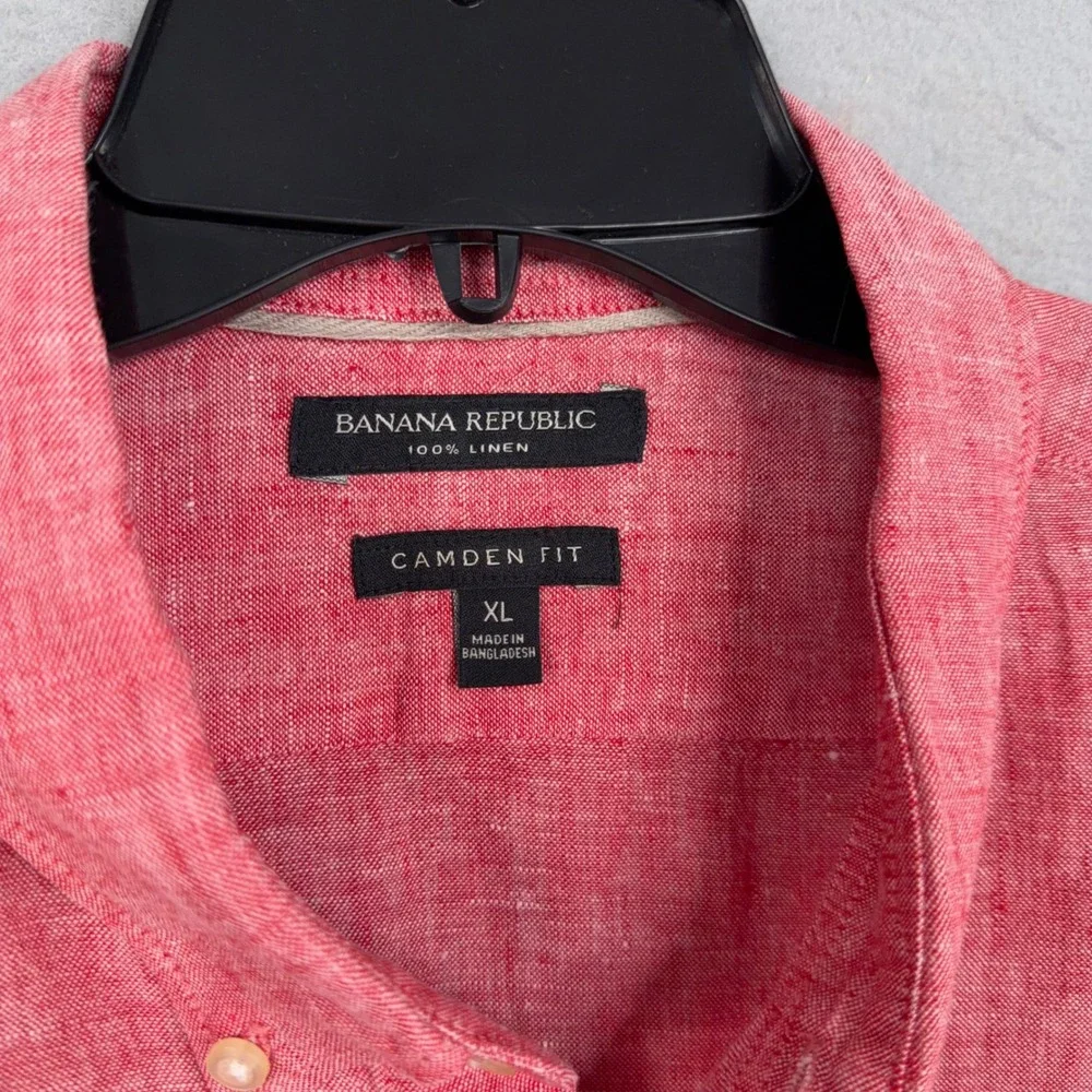Banana Republic Button Up Shirt Mens XL Red Linen Camden Fit Casual Summer